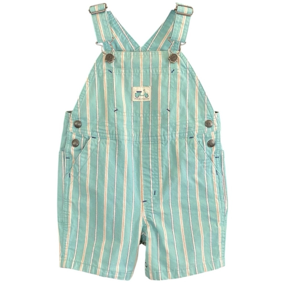 Janie and Jack Cotton Striped Shortalls Overalls Size 6-12 Months - Picture 1 of 8